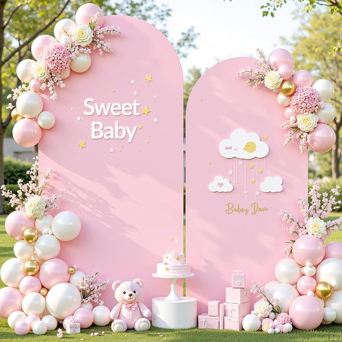 Pink Photo Arch Backdrop Cover Set of 2 for Baby Shower Party 7.2ft and 6ft Arch Covers Stretchy Backdrop Spandex Arch Stand Covers for Girls Birthday Wedding Bridal Shower Background Decorations