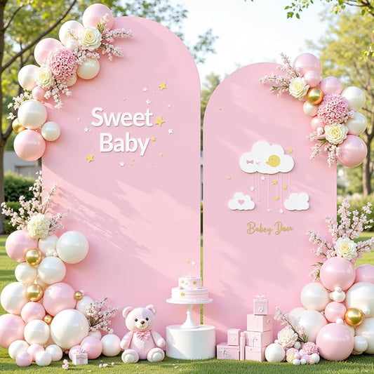 Pink Photo Arch Backdrop Cover Set of 2 for Baby Shower Party 7.2ft and 6ft Arch Covers Stretchy Backdrop Spandex Arch Stand Covers for Girls Birthday Wedding Bridal Shower Background Decorations