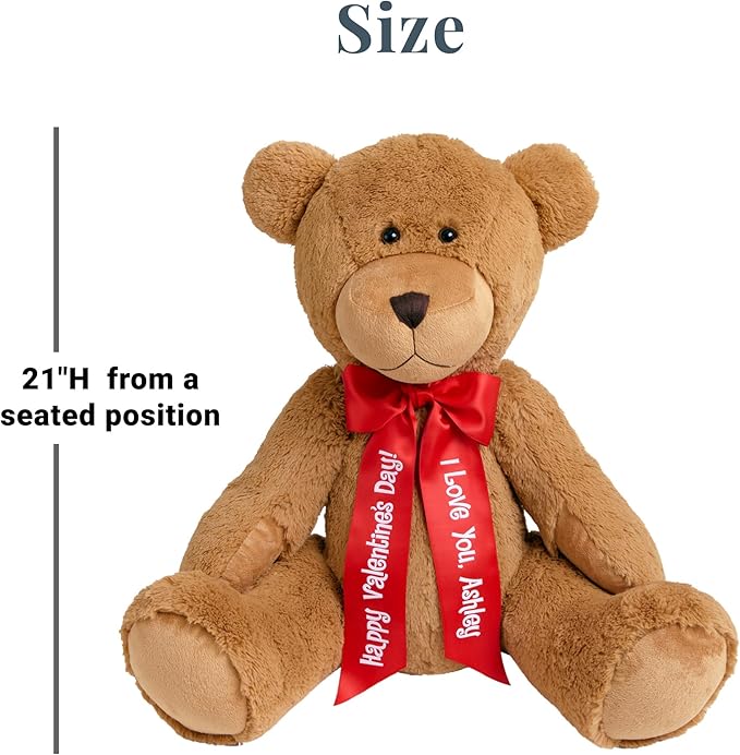 Let's Make Memories Personalized Teddy Bear - 27" Tall Plush Stuffed Animal for Her Him Kids - Valentines Day - Birthday - Love - Custom Message or Names - Bear with Red Satin Ribbon - Oversized