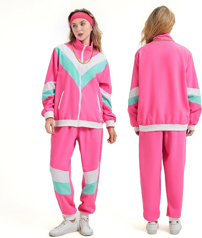 80s Tracksuit for Men Women 90s Retro Windbreaker Outfit 80s Costume for Couples 80s Track Suit for Adult
