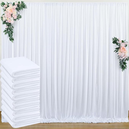 50 ft x 10 ft Wrinkle Free White Backdrop Curtain for Wedding Parties, Polyester Photo Backdrop Drapes for Baby Shower Birthday Party Backdrop Stand, Bulk Thick Background Curtains, 5x10FT 10 Panels