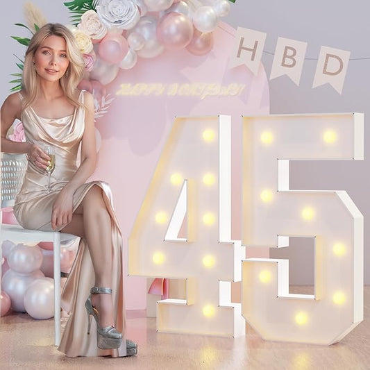 3FT Marquee Light Up Numbers 45th Birthday Decorations for Women Men, Large Marquee Numbers 45 Forty-Five Years Olds Party Decor, Big Mosaic Numbers Anniversary Decorations