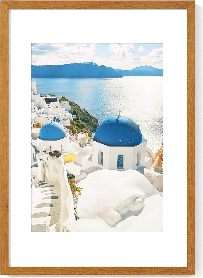 Axeman A2 Picture frame with mat for A3, Tempered Glass and Hanging Hardware Included Natural Teak Home Decor Art Hanging Poster Frame, Natural Teak
