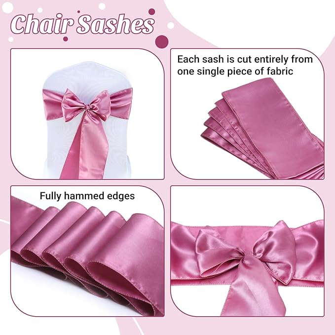 VDS Satin Chair Sashes Chair Cover Back Tie Sateen Bows Ribbon for Wedding Birthday Graduation Engagement Ceremony Event Party Banquet Venue Hotel All Dining Chair Decoration (40PC) (Dusty Pink)