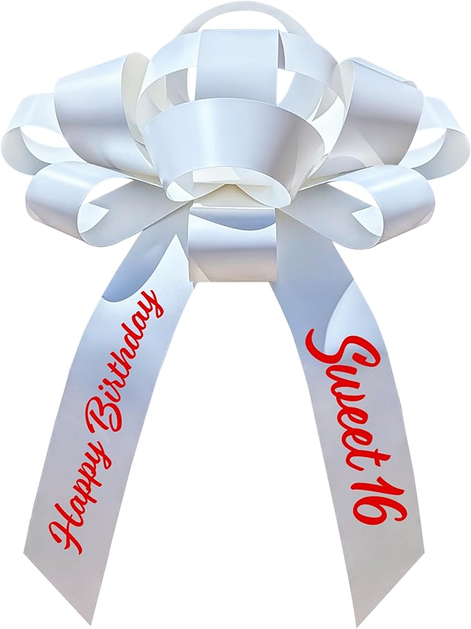CarBowz Big Car Bow, Sweet 16 Happy Birthday, Giant 30" Bow, Non Scratch Magnet, Weather Resistant Vinyl White