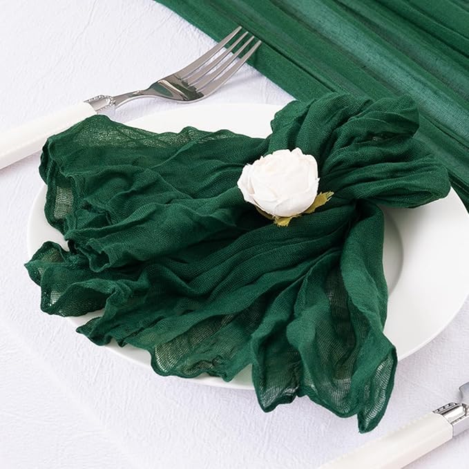 50 Pack Emerald Green Cheesecloth Napkins Spring Cloth Napkins Set of 50 Dinner Napkins Bulk 21x21 Inches for Wedding Bridal Shower Baby Shower Valentine's Day