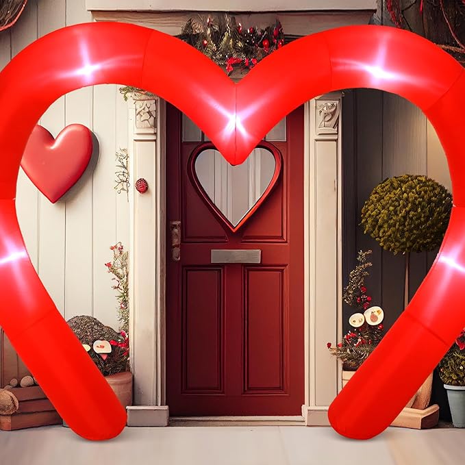 Shappy 9 FT Valentine Inflatables Outdoor Decorations Heart Blow up Inflatable Archway with Build in LEDs for Indoor Outdoor Lawn Yard Garden(Red)