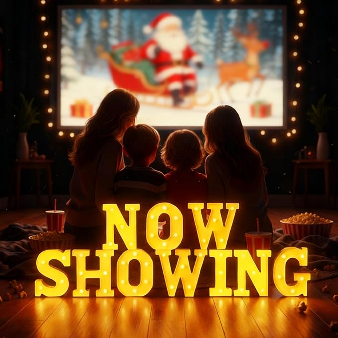Honoson 10 Pcs Movie Night Party Decorations Now Showing Light up Sign LED Neon Sign Table Decor for Home Movie Room Film Room Camera Action Party Supplies