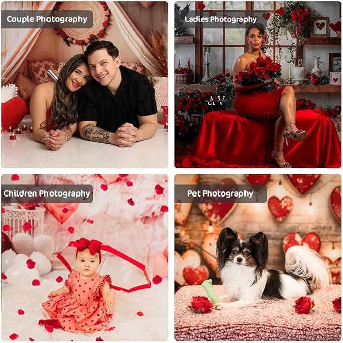 Kate Valentine Backdrop Red Love Heart Brick Wall Photo Background Valentine Chlidren Photo Booth Props, 10x8ft