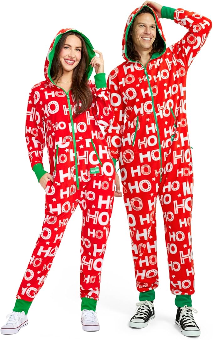 Tipsy Elves Christmas Onesies for Adults - Comfy Unisex Matching Holiday Jumpsuits with Convenient Pockets
