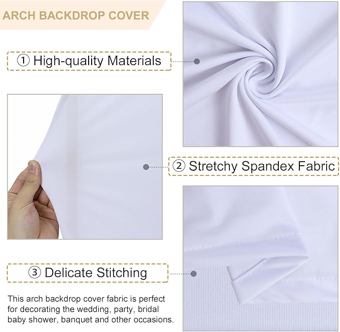 Arch White Cover Spandex Arch Cover Set of 2 Arches Covers Stretchy Backdrop Wedding Arched Covers Fabric Chiara Backdrop Covering 7.2FT 6FT for Baby Shower Birthday Banquet Decorations