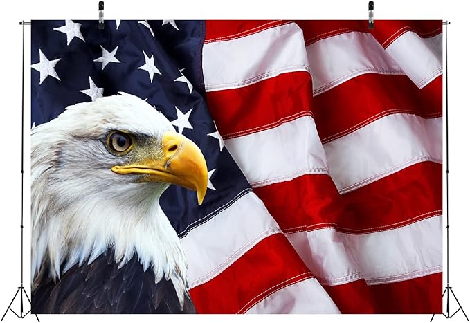 BELECO America Independence Day Backdrop 12x10ft Fabric US Flag Bald Eagle Patriotic National Holiday Backdrop Labor Day Veterans Day Memorial Day Party Banner Supplies Portrait Photoshoot Props