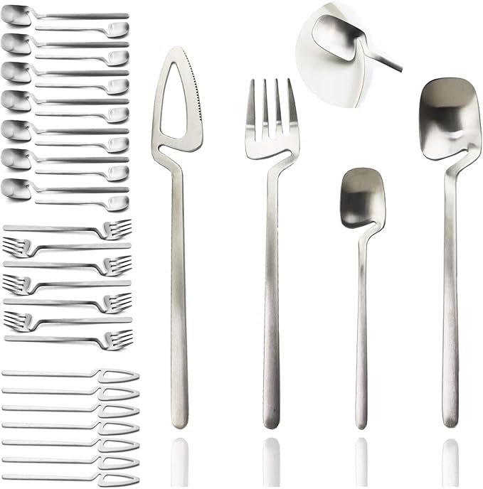 JASHII Flatware Set 32-piece Silverware Set Matte Finished Cutlery Set Service for 8 Include Knife/Fork/Spoon/Coffee spoon Dishwasher Safe (Silver)