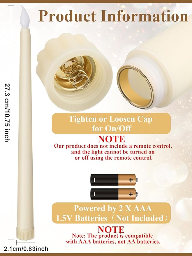Retisee 80 Pcs 11 Inch Flameless Taper Candles LED Candles Bulk Battery Operated Taper Candle Flickering LED Candlesticks for Valentines Birthday Wedding Party Decor (Classic Style,Ivory)