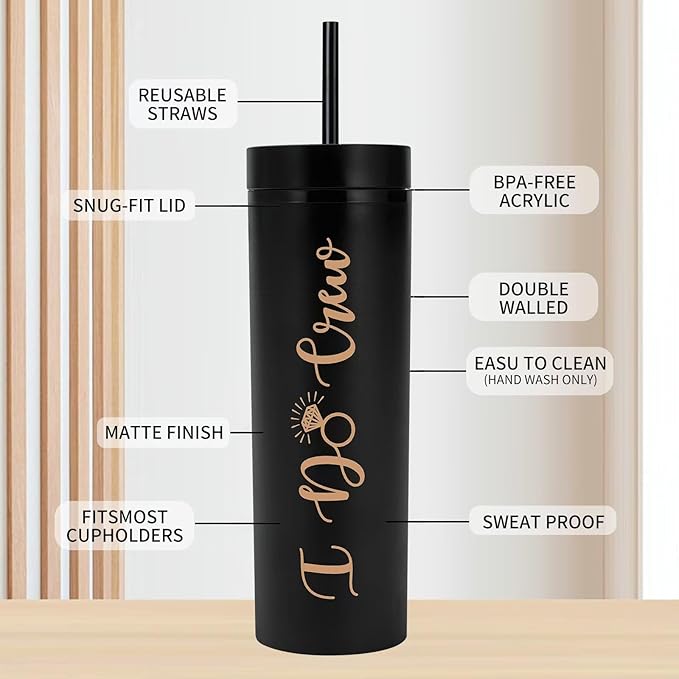 10 Pack Bride to Be Skinny Tumbler | 16 oz Bride & I Do Crew Tumblers | Bachelorette Party Cups | Engagement Wedding Gifts Bridesmaids Mugs Bachelorette Party Supplies & Games(Black)