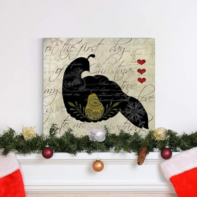 Renditions Gallery Twelve Days of Christmas Wall Art, Partridge in a Pear Tree, Cute Winter Artwork, Holiday Decor, Premium Gallery Wrapped Canvas, Ready to Hang, 40 in H x 40 in W, Made in America