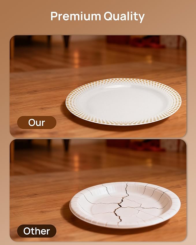 Feagar 175PCS Disposable Plates Set for 25 - Elegant Gold Dinnerware for Party, Wedding, Holiday & Birthday, Includes Dinner & Dessert Plates, Cutlery, Cups, Napkins, Tablecloth & Balloon Decor