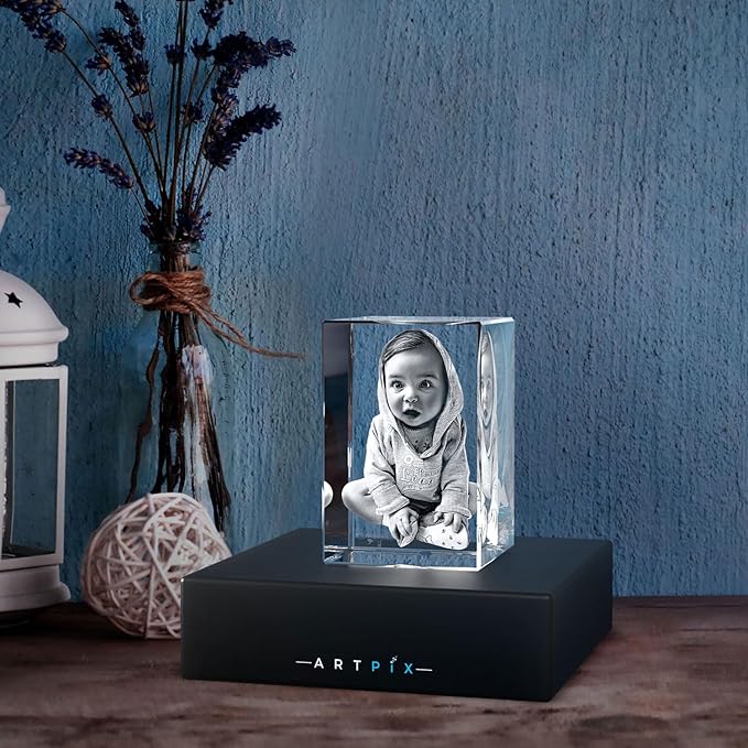 ArtPix 3D Crystal Photo, Valentines Day Personalized Gifts for Women, Wife, Men, Her, Him, Great V-Day Custom Gift With Your Own Photo, Customized Glass 3D Laser Etched Picture Wedding