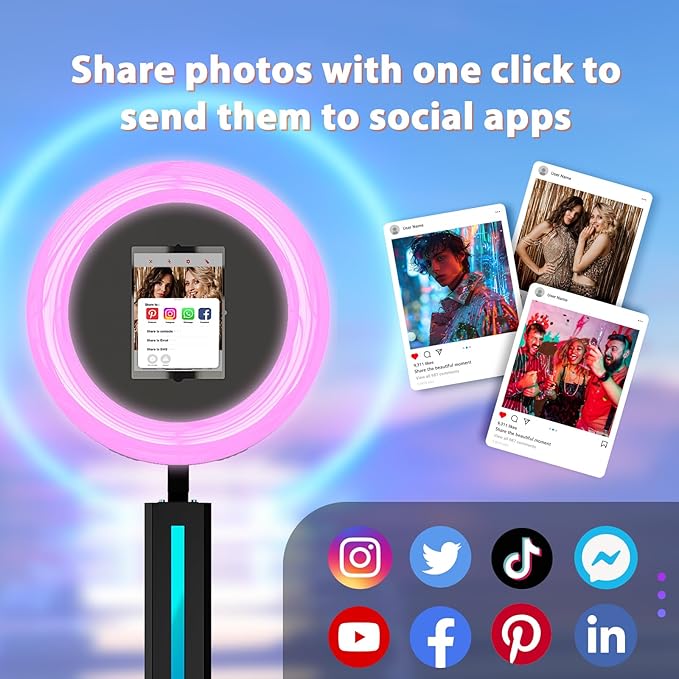 Photo Booth Machine Compatible with Any Ipad,ChackTok PhotoBooth VIP Member,Software APP Control Ring Light,Perfect for Wedding,Parties and Birthday,Light Bar Black
