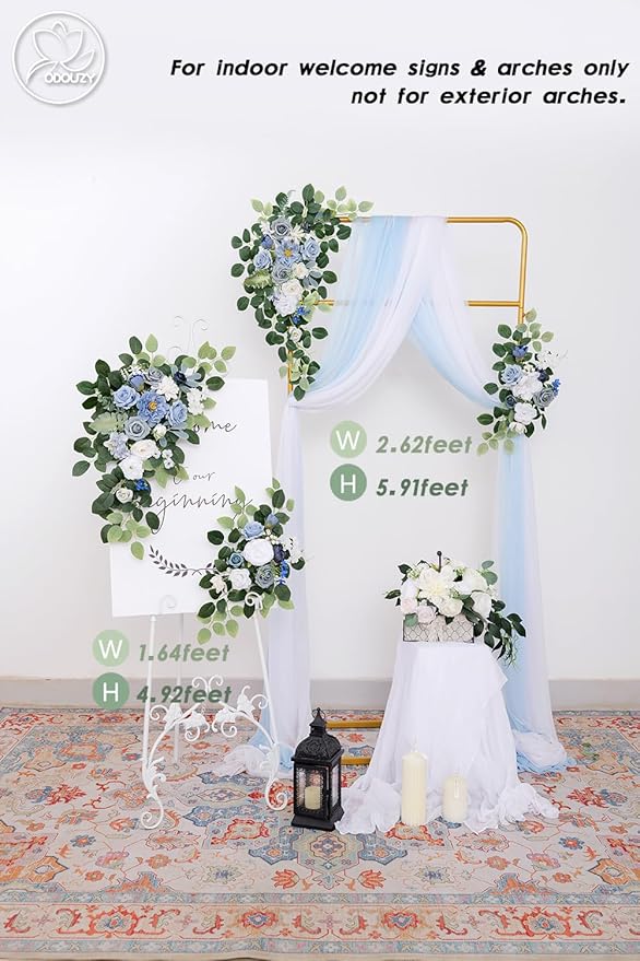 Pack of 2 Wedding Arch, Artificial Flowers, Wedding Decor，Flower Garland Be Suited to Banquet, Party, Reception Entrance Welcome Sign and Background Decoration (Blue)