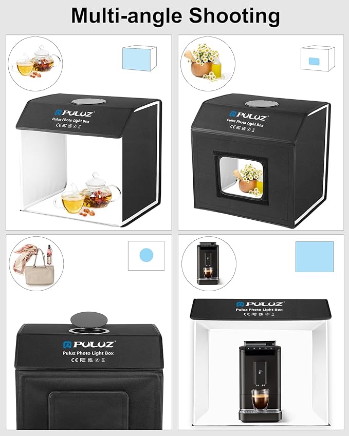 PULUZ Portable Light Box Photography, 16"x12"x16" Professional 3200-6500k Dimmable Photo Box with 320 LED Lights & 4 Color PVC Backdrops for Jewelry and Small Item Product Photography