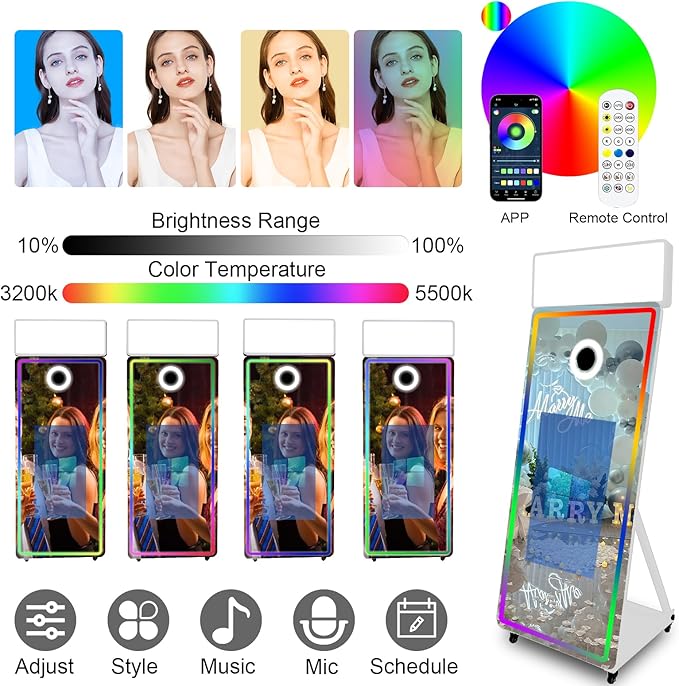 Magic Mirror Photo Booth,Mirror Photo Booth Interactive Touch Screen with Flight Case, Built-in Mini PC with Instant Print and Sharing for Event Party Wedding Rental (White, 32''Screen Full set)