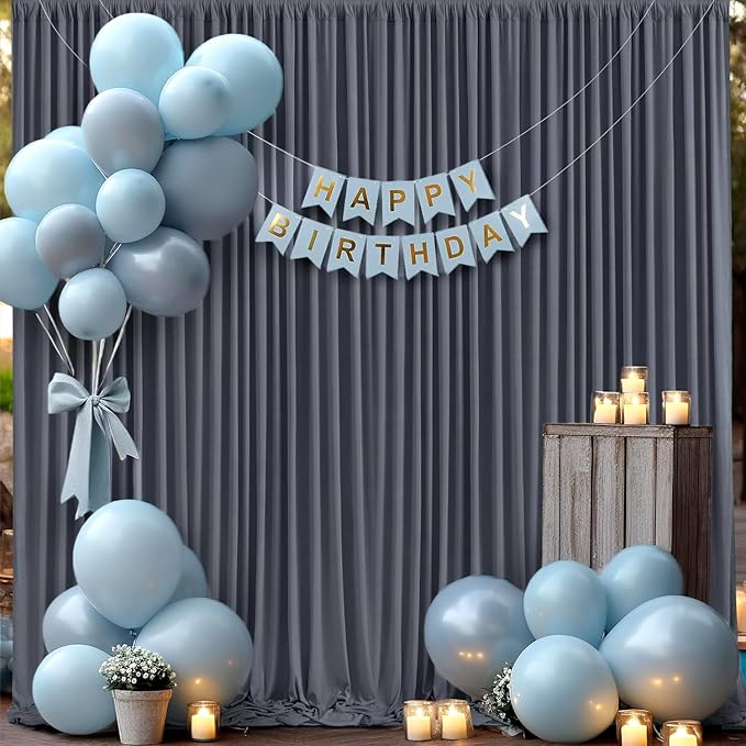 20ft×10ft Wrinkle Free Grey Backdrop Curtain for Parties, 4 Panels 5×10ft Soft Silky Polyester Charcoal Photo Backdrop Drapes for Wedding Birthday Baby Shower Photography Backgrounds