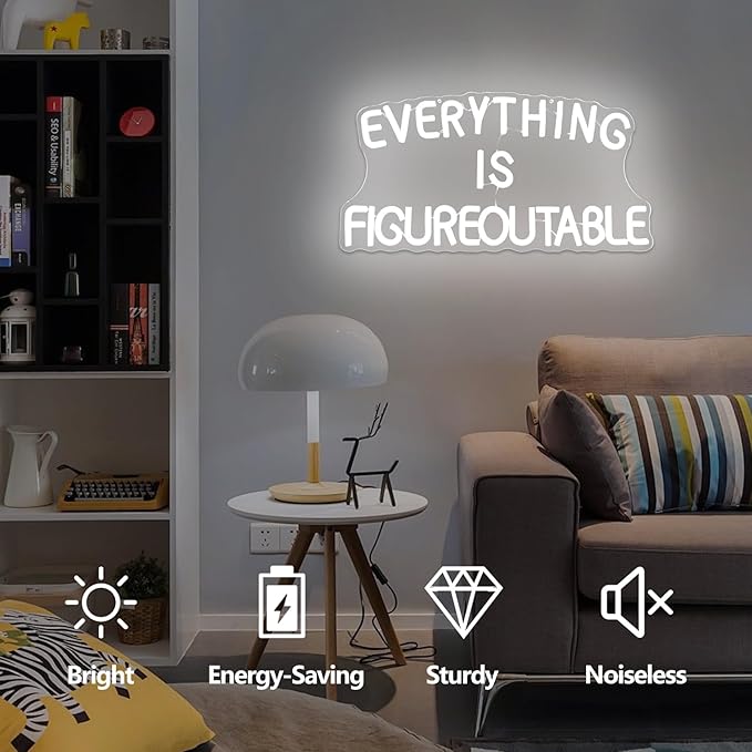 Everything is Figureoutable Neon Sign Dimmable Inspirational Neon Wall Art Motivational Neon Lights for Classroom Office Home Wall Decor Positive Gifts