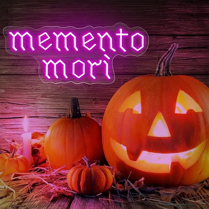 Memento Mori Neon Sign, Purple Stoic Wall Art, Gothic LED Light, Creepy Halloween Decor, Gothic Decoration, Satanic Witch Decor, 16.5"x6.7"