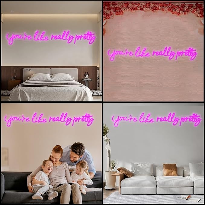You're Like Really Pretty Neon Signs for Wall Decor, 56.34 inches Pink Light Up Sign for Wedding, Engagement Decor, Dimmable Party Birthday Bedroom Bar Pub Club Wall Decorations