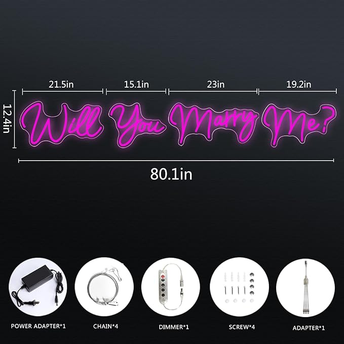 Super Large Will You Marry Me Neon Sign，80.1 inches Marry Me Sign Neon Light for Wedding Engagement Party Backdrop Wall Decor, Rose Red
