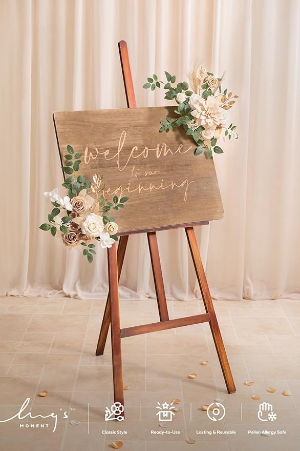 Ling's moment 2pcs Fall Wedding Artificial Floral Swags Welcome Sign Flowers Backdrop Garlands Brown for Ceremony Reception Door Wall Home Decorations Entryway Outdoor Board Table Decor