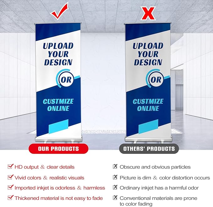 Custom Retractable Banner Stand with Your Picture Text Logo 24"x 63" Customizable HD Print Banners and Signs for Birthday Party Wedding Trade Show Stands