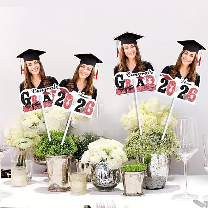 Personalized Graduation Face Fan 2026 Grade Custom Double Sided Face Cutout Fan with Handle Photo Booth Prop Party Supplies(B-Orange and Black,12pcs)
