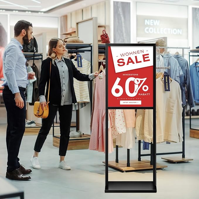 DISPLAYSWORKER Sign holder floor stand, heavy Duty Pedestal poster banner stand for display,22×28 inch slide-in double sided poster sign holder floor standing for board Display (Black, 22×28)
