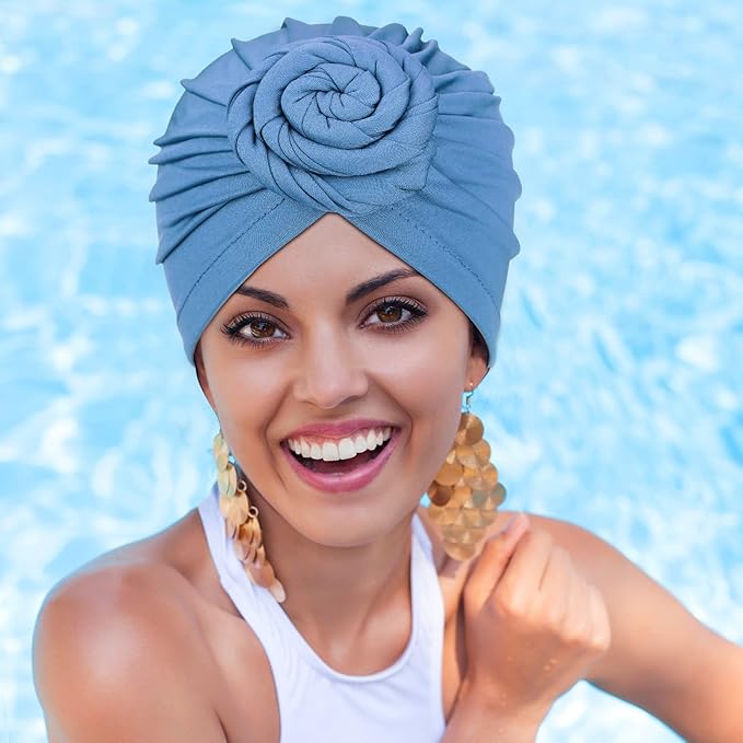 Jeyiour 18 Pcs Women Turban African Pre Tied Bonnet Hairwrap Flower Knot Bonnet Beanie Cap Turban Head Wraps Headband Hat