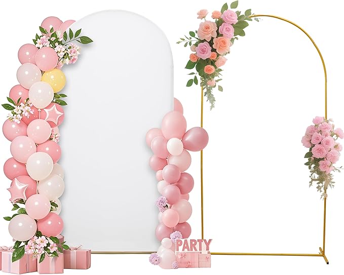 Metal Arch Stand with Spandex Covers, Set of 3, Wedding Party Decorations (White, 7.2FT)
