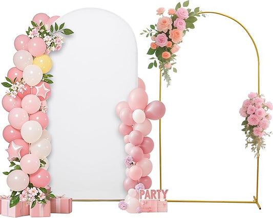 Metal Arch Stand with Spandex Covers, Set of 3, Wedding Party Decorations (White, 7.2FT)