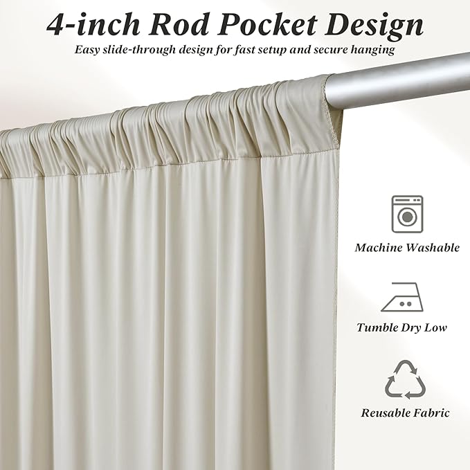 20 ft x 10 ft Wrinkle Free Beige Backdrop Curtain for Parties, 4 Panels 10ft Polyester Beige Photo Backdrop Drapes for Graduation Birthday Wedding Party Stage Curtains