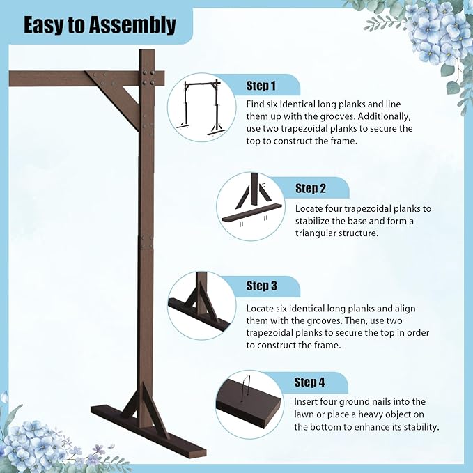 Wooden Wedding Arch Frame 7.48 FT Square Wood Arch Wedding Arbor Backdrop for Ceremony Party Proposal Scene Garden Beach Forest Rustic Boho Decoration(7.48ft)