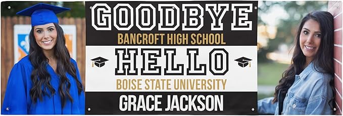 Let's Make Memories Personalized Graduation Banner - Party Decoration - Class of 2025 - Customized Photo Banner - Celebration - Any Text - Indoor/Outdoor Vinyl - New Beginnings - 10 ft.