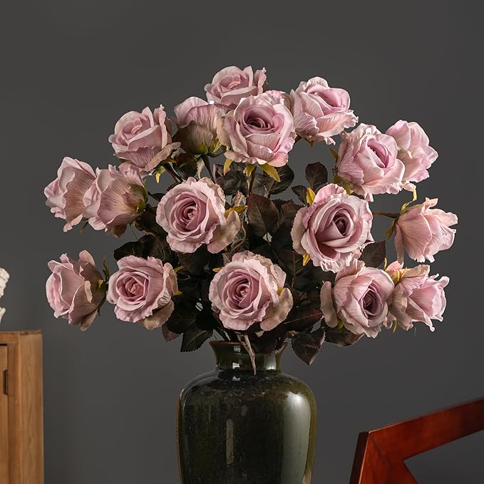 Artificial Flowers Artificial Roses Fake Roses 23.2In Long Stem Artificial Flowers for Tall Vase Silk Rose Suitable for Indoor Decor Wedding Party Decoration DIY Bouquet Autumn 20PCS (Pink)
