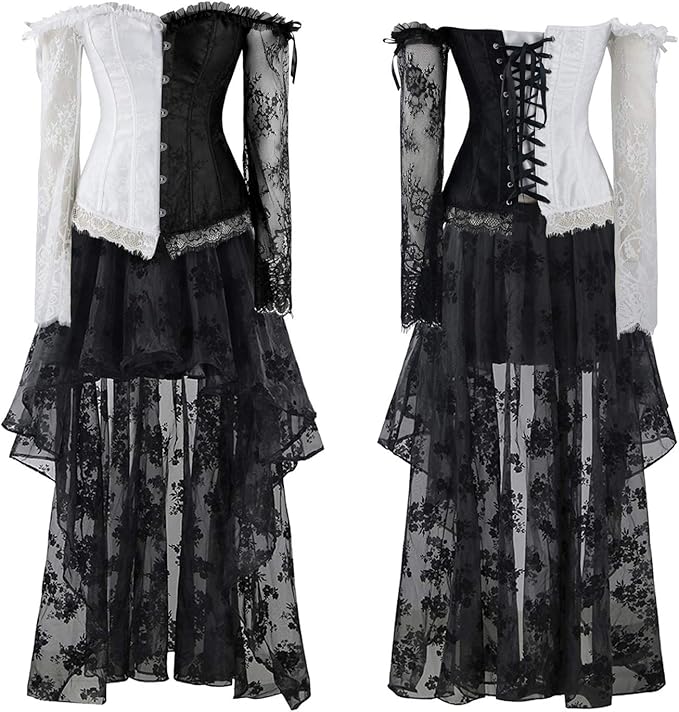 Kimring Women's Steampunk Victorian Off Shoulder Corset Top with High Low Skirt