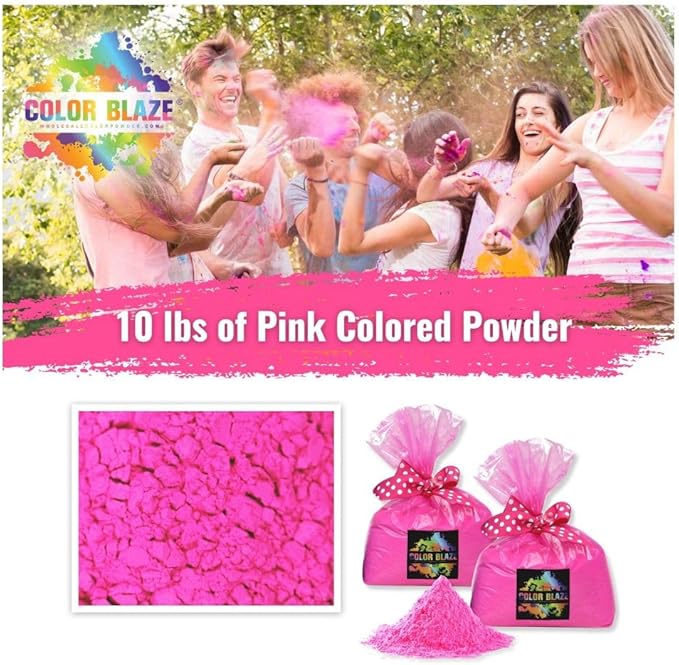 Color Blaze Baby Gender Reveal Color Powder - 10lbs of Pink Colored Powder - For Girl - Use in Color Blasters, Car Burnout, Exhaust, Toss, Photoshoot & Party - Pack of 2 Bags of 5lbs Each - Pink