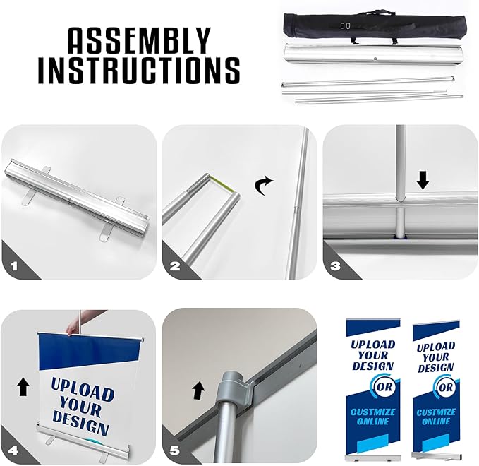 Custom Retractable Banner Stand with Your Picture Text Logo 24"x 63" Customizable HD Print Banners and Signs for Birthday Party Wedding Trade Show Stands
