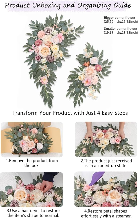 Faux Flowers Wedding Arch Flowers Kit(Pack of 2) Wedding Welcome Sign for Wedding Decor Ceremony and Reception Backdrop Decoration (Dark Pink)