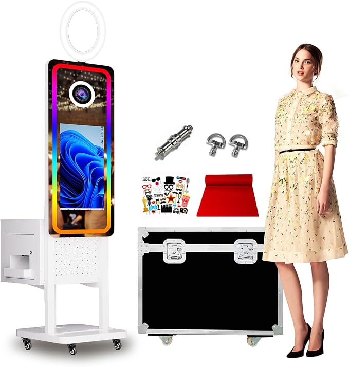 VANYA Mirror Photo Booth Machine with 21.5"Touch Screen Selfie Magic Mirror Photo Booth Portable with detachable Printer Box for Wedding Events Rentals(White,Mirror Booth Excluding camera and printer)