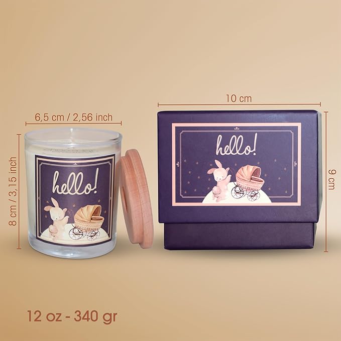 CharmLab Candle – New Baby Gift, 12 oz Glass Jar Candle with Wooden Lid, Powder & Summer Breeze Scent, Up to 40 Hours Burn, Reusable Sturdy Box, Eco-Friendly, Baby Shower & New Parent Celebration Gift