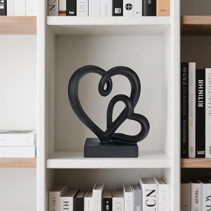 Valentine's Day Wedding Anniversary Couples Gifts-Two Hearts Decor Resin Statue,1st to 50th for Her/Him,Engagement Present, Shimmering Love Symbol for Couple, Romantic Home Accent