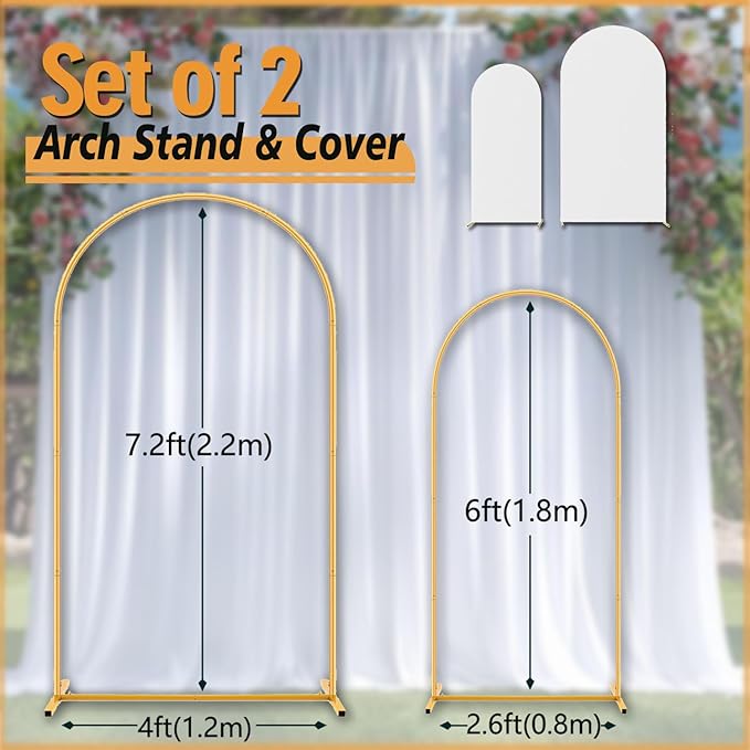 Arch Backdrop Stand and Cover Set (7.2ft,6ft) Birthday Party Wedding Ceremony Bridal Baby Shower Event Decor Gender Reveal (White, 7.2Ft+6Ft)